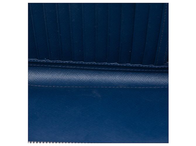 Prada Blue Saffiano Double Zip Long Wallet - view 4