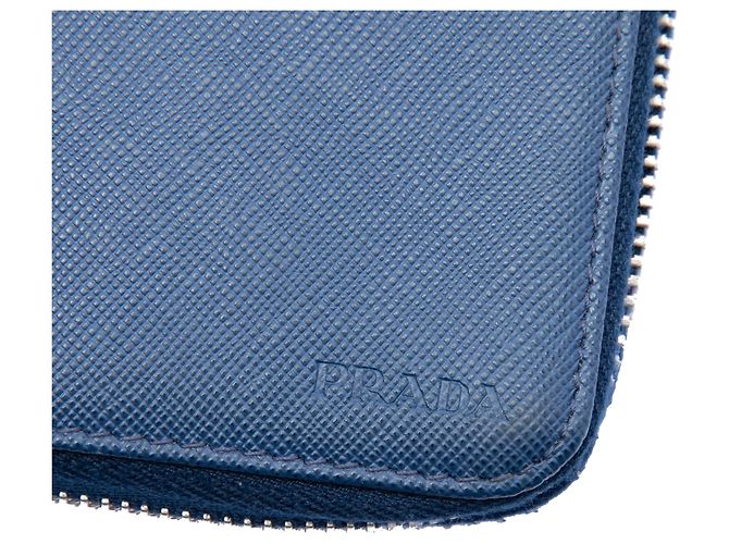 Prada Blue Saffiano Double Zip Long Wallet - view 5
