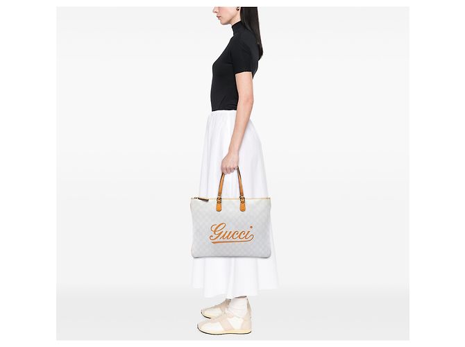 Gucci White Large GG Supreme Heritage Logo Tote Weiß - Ansicht 5