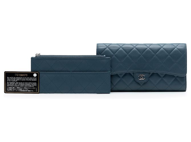 Cartera Chanel Blue CC Lambskin Classic Long Flap Azul - vista 7