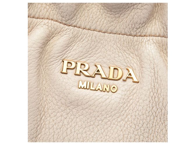 Pochette Prada Brown Vitello Daino Ruched Marron Beige - vue 5