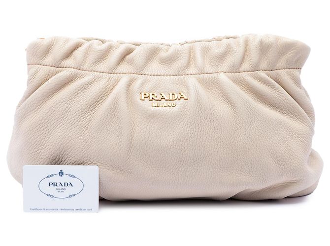 Pochette Prada Brown Vitello Daino Ruched Marron Beige - vue 7