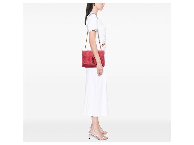 Saint Laurent Kate Monogram Crossbody-Bag aus Raphia in Pink, Größe Medium - Ansicht 10