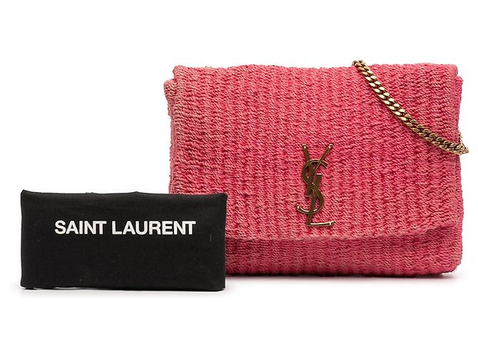 Saint Laurent Kate Monogram Crossbody-Bag aus Raphia in Pink, Größe Medium - Ansicht 11