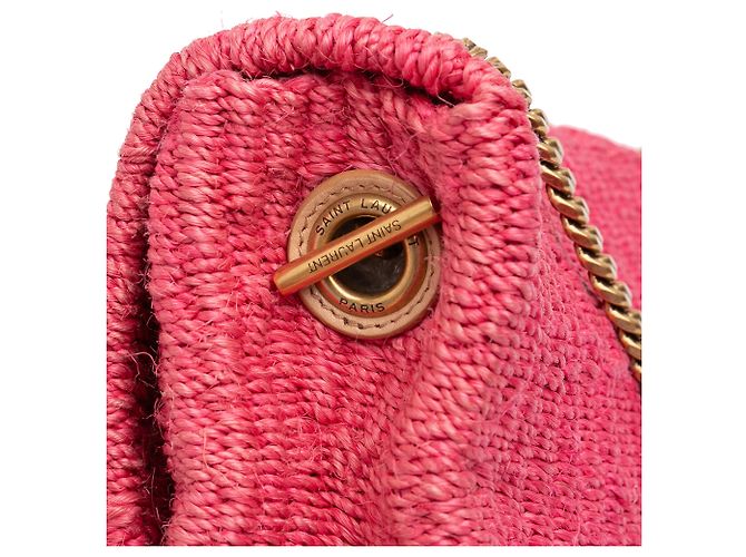 Saint Laurent Kate Monogram Crossbody-Bag aus Raphia in Pink, Größe Medium - Ansicht 9