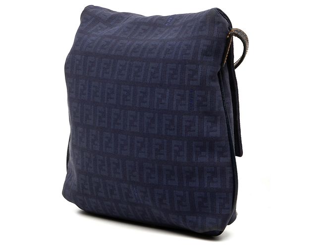 Fendi Blue Zucchino Canvas Crossbody Blu navy - vista 2