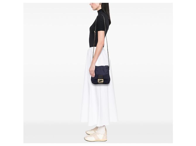 Fendi Blue Zucchino Canvas Crossbody Blu navy - vista 6