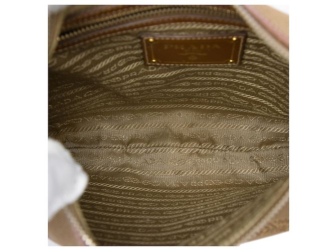 Borsa a tracolla Prada in tela beige Canapa con logo - vista 4
