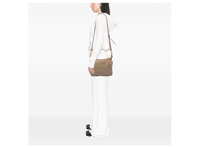 Borsa a tracolla Prada in tela beige Canapa con logo - vista 6