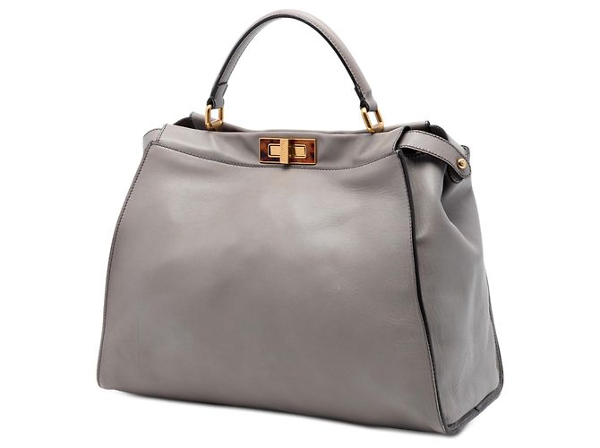 Fendi Peekaboo Iconic Satchel aus grauem Kalbsleder, groß - Ansicht 2