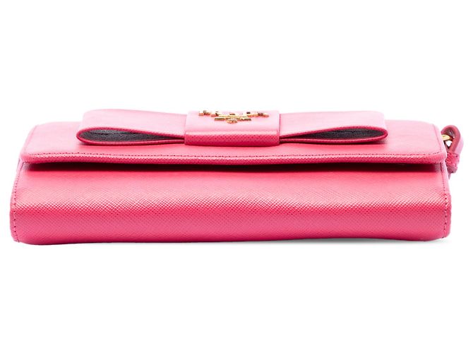 Portafoglio Prada Pink Saffiano Lux con fiocco e tracolla Rosa - vista 3