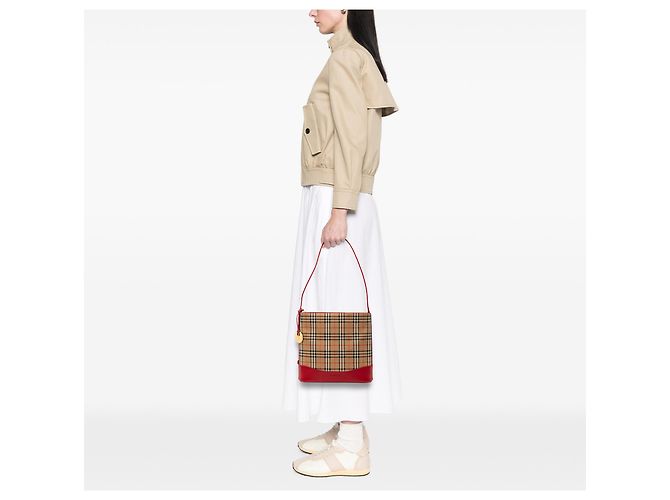 Borsa a Spalla in Tela Burberry Beige Haymarket Check - vista 6