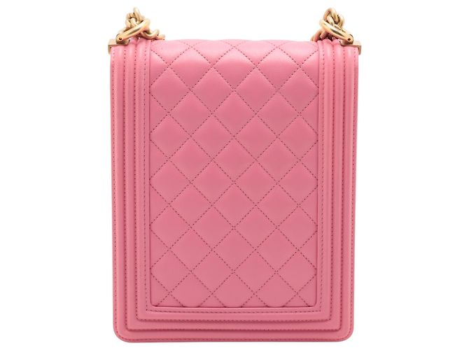 Chanel Boy Flap North South in agnello trapuntato rosa - vista 2
