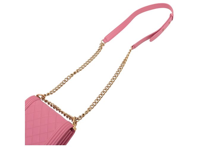 Chanel Boy Flap North South in agnello trapuntato rosa - vista 9