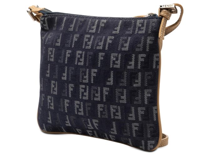 Fendi Blue Zucchino Denim Crossbody Blu navy - vista 2
