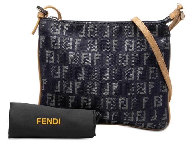 Fendi Blue Zucchino Denim Crossbody Blu navy - vista 7