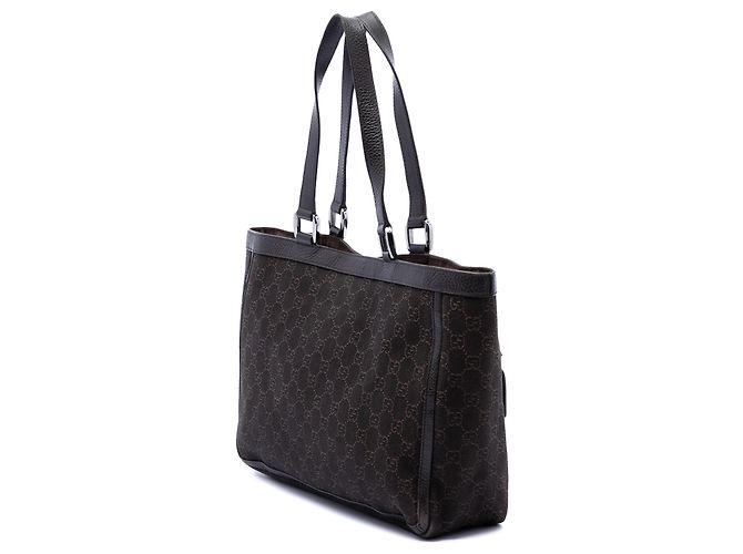 Tote Abbey in denim GG marrone Gucci con tasca e anello a D Marrone scuro - vista 2