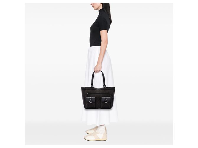 Tote Abbey in denim GG marrone Gucci con tasca e anello a D Marrone scuro - vista 6