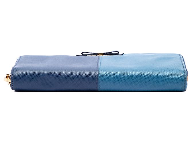 Prada Blue Bicolor Saffiano Bow Zip Long Wallet - view 3