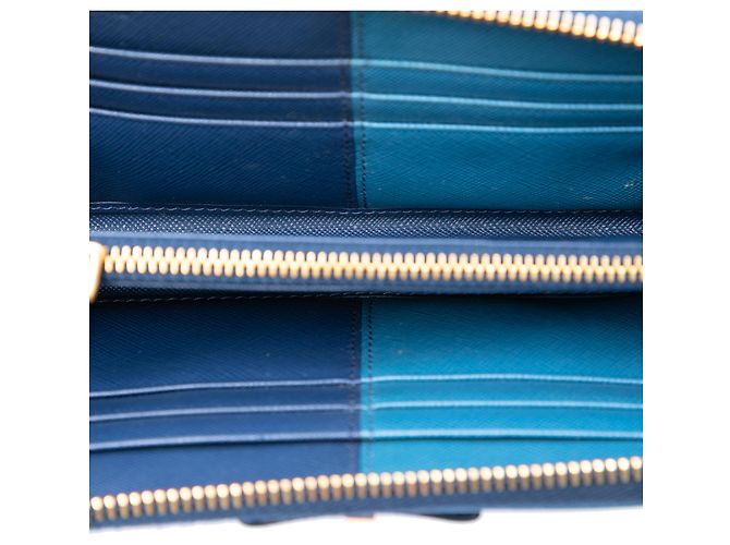 Prada Blue Bicolor Saffiano Bow Zip Long Wallet - view 4