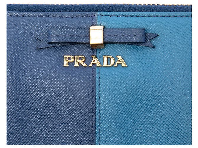 Prada Blue Bicolor Saffiano Bow Zip Long Wallet - view 5