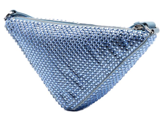 Borsa a tracolla Prada in raso blu con decorazioni in cristallo e triangolo Blu chiaro - vista 2