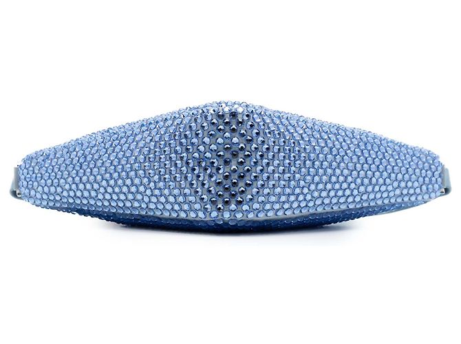 Borsa a tracolla Prada in raso blu con decorazioni in cristallo e triangolo Blu chiaro - vista 3