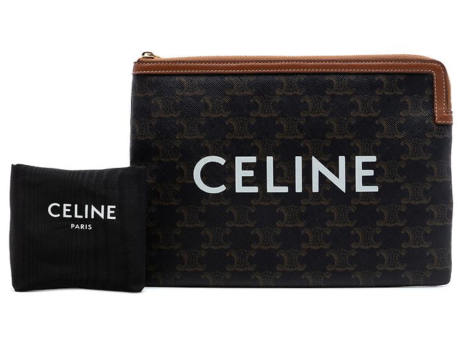 Céline Celine Brown Small Triomphe Clutch aus beschichtetem Canvas Braun Dunkelbraun - Ansicht 6