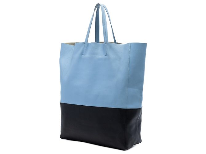 Céline Celine Bicolor Leder Vertikaler Cabas Tote Blau - Ansicht 2