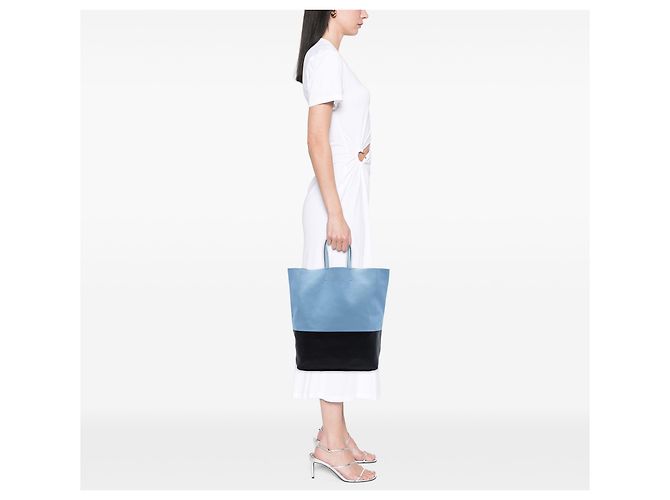 Céline Celine Bicolor Leder Vertikaler Cabas Tote Blau - Ansicht 6