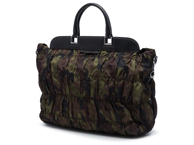 Borsa Prada Brown Tessuto Gaufre Camouflage Frame Satchel Marrone Cachi - vista 2