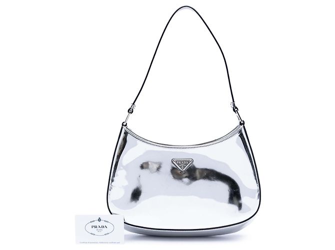 Borsa a tracolla Cleo in pelle Spazzolato argento Prada - vista 7