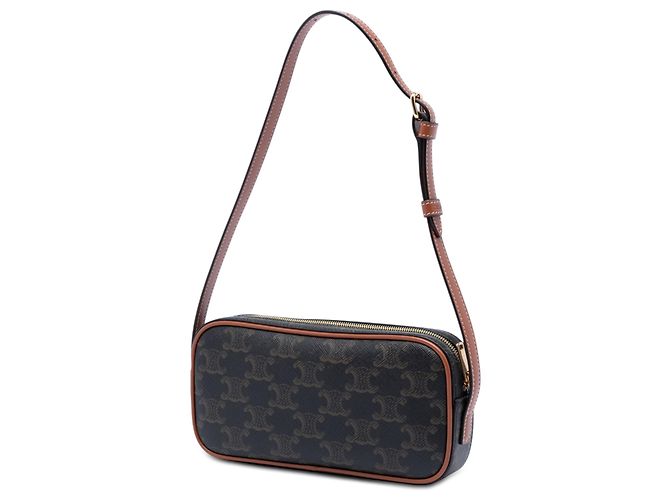 Céline Borsa Camera Mini Triomphe in pelle e tela rivestita marrone Celine Marrone scuro - vista 2