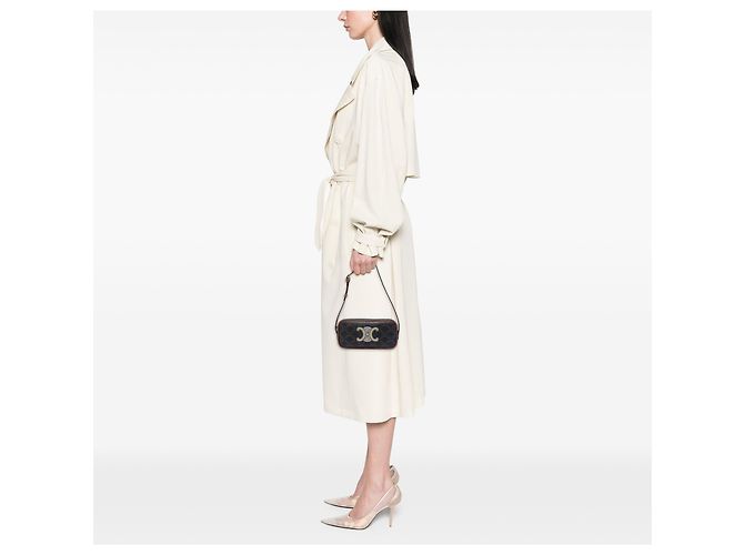 Céline Borsa Camera Mini Triomphe in pelle e tela rivestita marrone Celine Marrone scuro - vista 6