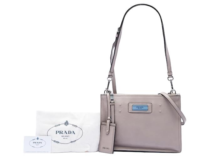 Borsa Prada Gray Glace Calf Etiquette Marrone - vista 7