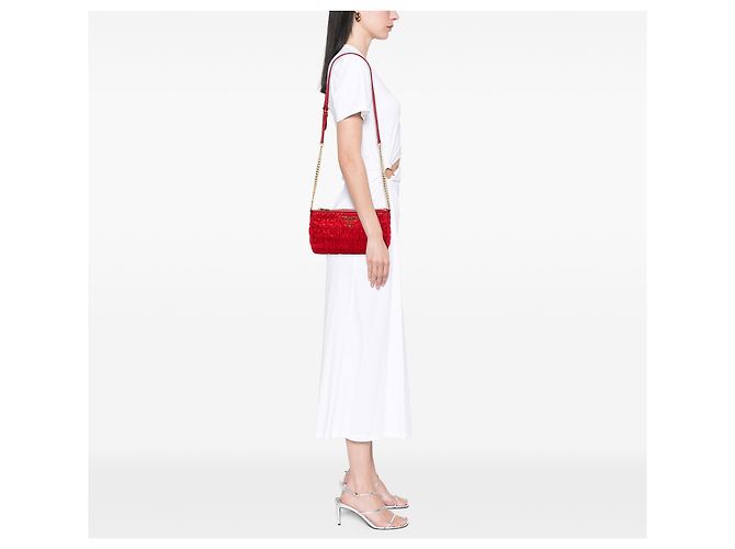 Prada Red Tessuto Gaufre Crossbody Rot - Ansicht 6