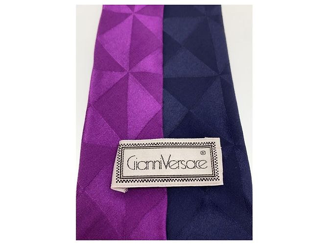 Gianni Versace Cravatta in seta geometrica Verde Porpora Blu scuro - vista 4