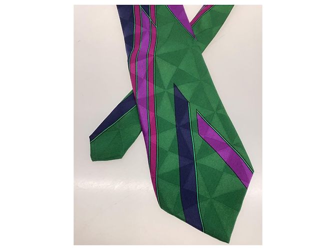 Gianni Versace Cravatta in seta geometrica Verde Porpora Blu scuro - vista 5