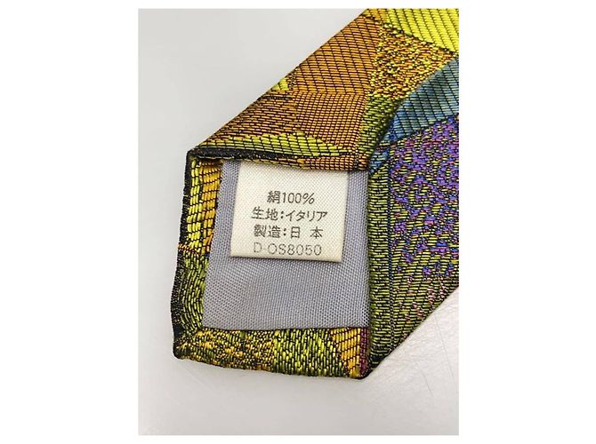 Gianni Versace Geometric Pattern Silk Tie Brown Red Blue Green Purple Yellow - view 4