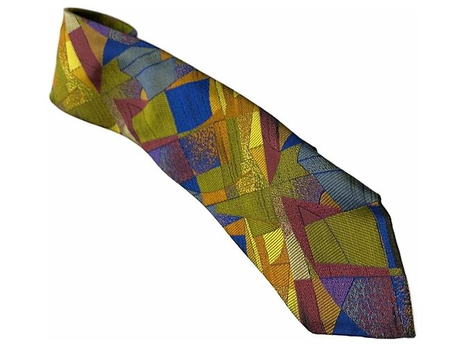 Gianni Versace Geometric Pattern Silk Tie Brown Red Blue Green Purple Yellow - view 5