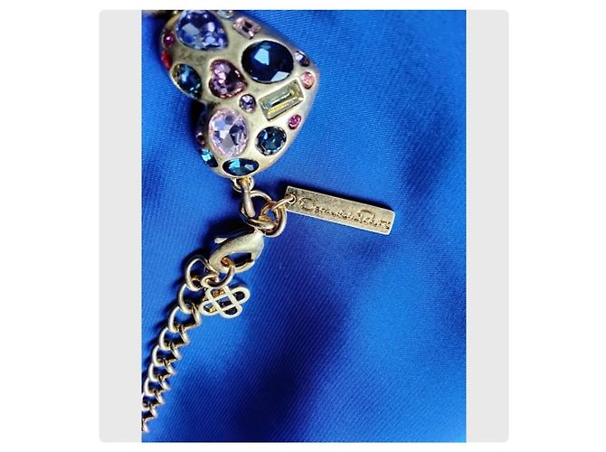 Oscar de la Renta Set Collana Choker e Orecchini a Cuore Rosa Blu D'oro Bordò Gold hardware - vista 13