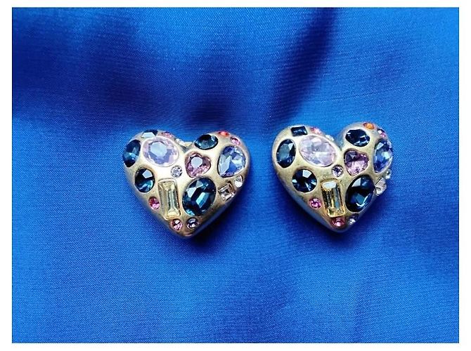 Oscar de la Renta Set Collana Choker e Orecchini a Cuore Rosa Blu D'oro Bordò Gold hardware - vista 3