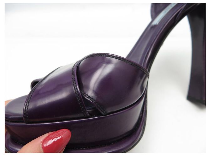 PRADA SLINGBACK PLATFORM SCHUHE 40 LILA LEDERSANDALEN - Ansicht 12