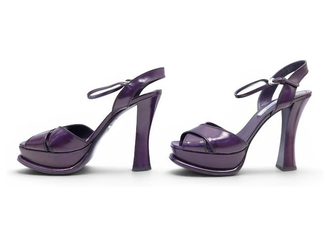 PRADA SLINGBACK PLATFORM SCHUHE 40 LILA LEDERSANDALEN - Ansicht 2