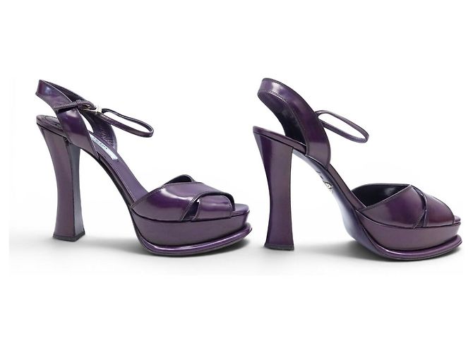 PRADA SLINGBACK PLATFORM SCHUHE 40 LILA LEDERSANDALEN - Ansicht 3
