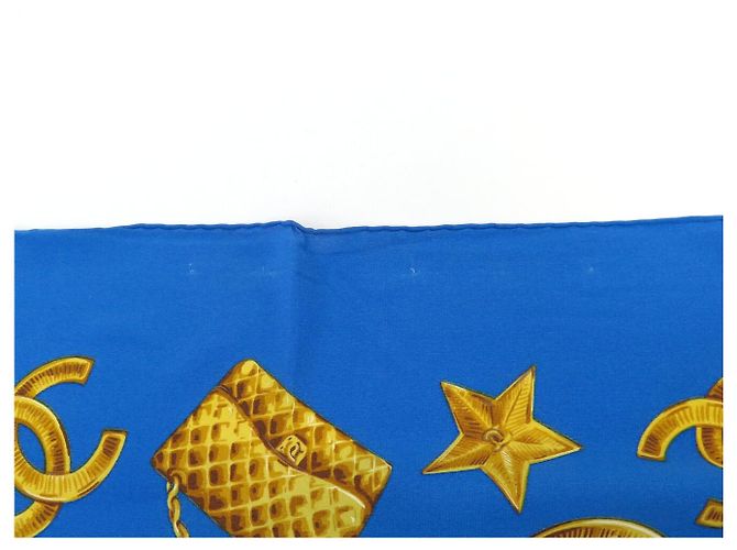 FULAR CHANEL MOTIVO LOGO CC STELLA LUNA QUADRATO 90 SETA BLU SILK SCARF - vista 10