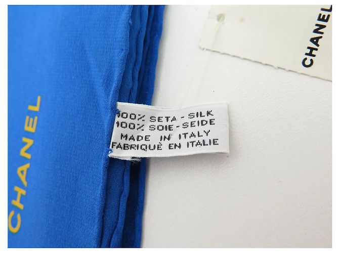 FULAR CHANEL MOTIVO LOGO CC STELLA LUNA QUADRATO 90 SETA BLU SILK SCARF - vista 15