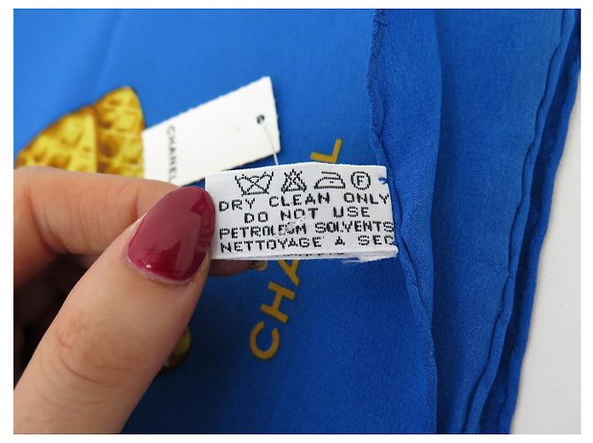 FULAR CHANEL MOTIVO LOGO CC STELLA LUNA QUADRATO 90 SETA BLU SILK SCARF - vista 16