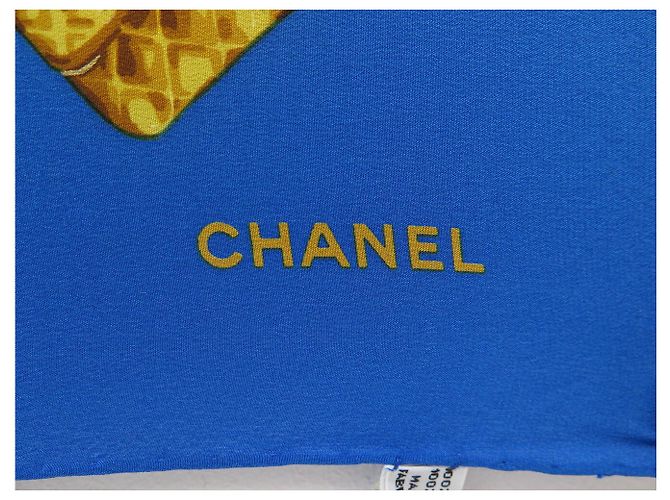 FULAR CHANEL MOTIVO LOGO CC STELLA LUNA QUADRATO 90 SETA BLU SILK SCARF - vista 6