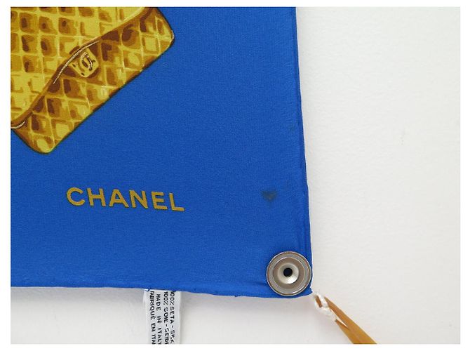 FULAR CHANEL MOTIVO LOGO CC STELLA LUNA QUADRATO 90 SETA BLU SILK SCARF - vista 7